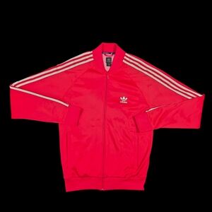 adidas Originals Track Jacket Red XL Retro Streetwear Full Zip Trefoil Stripes